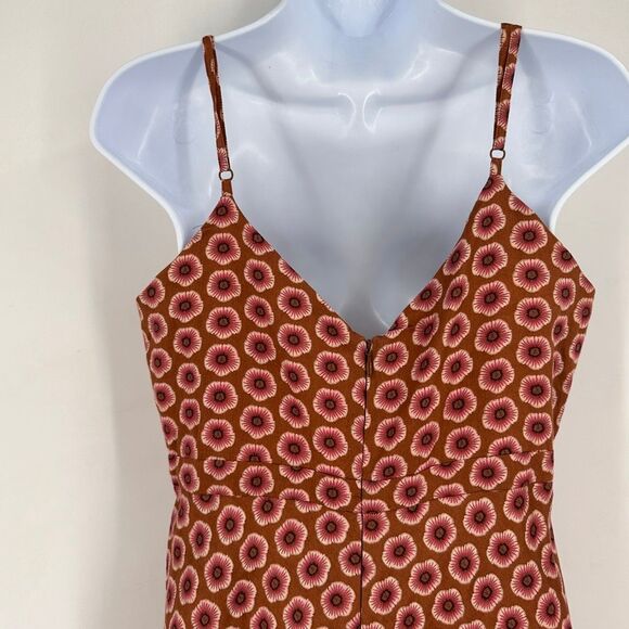 Vtg Y2K GAP Midi Slip Dress Floral Print Brown Pink 100% Cotton Back Zip Size 8 - Picture 5 of 11